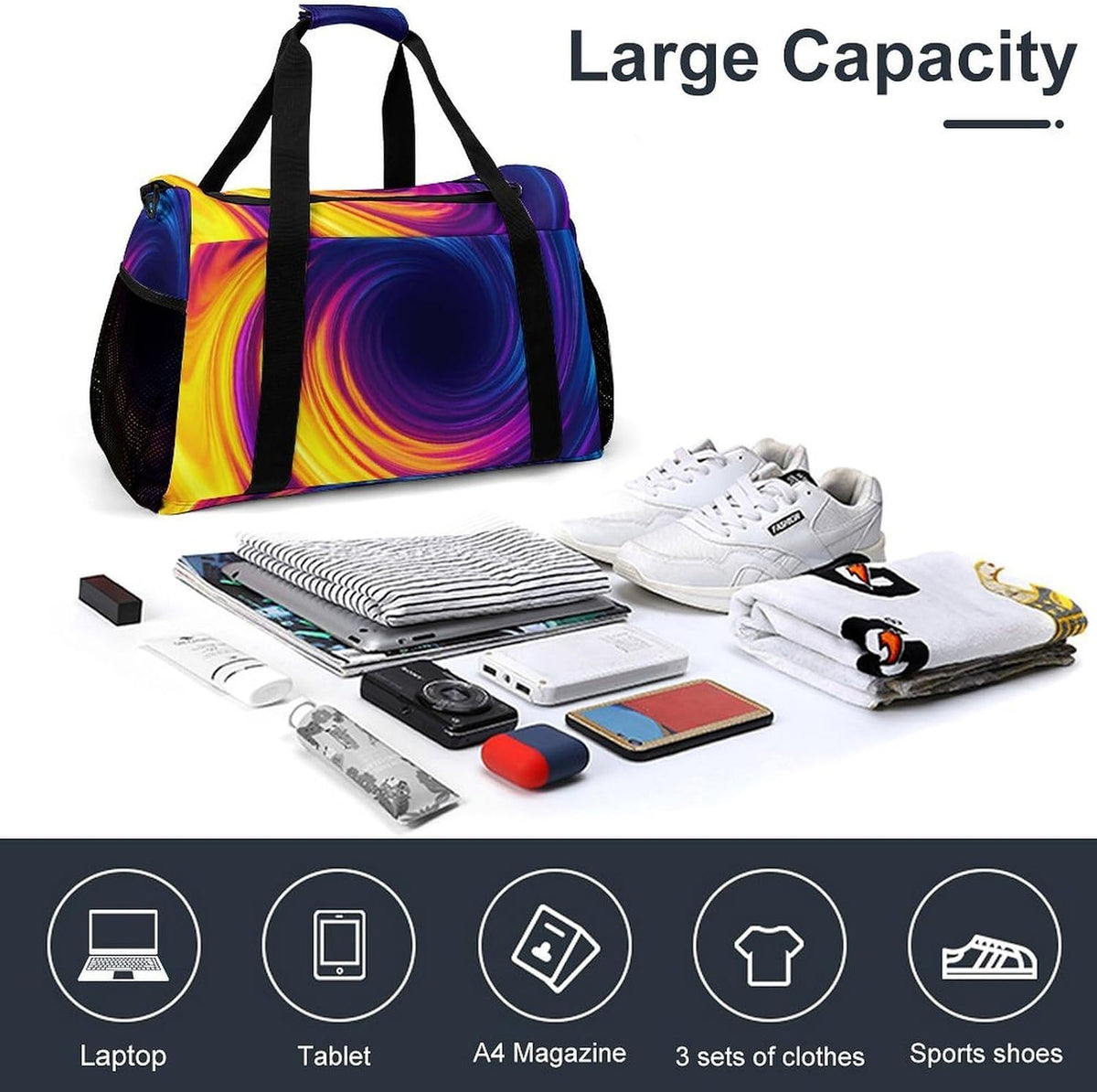 Foldable Weekender Travel Duffel Bag Lightweight Carry On Overnight Tote Bag for Women Sport Yoga