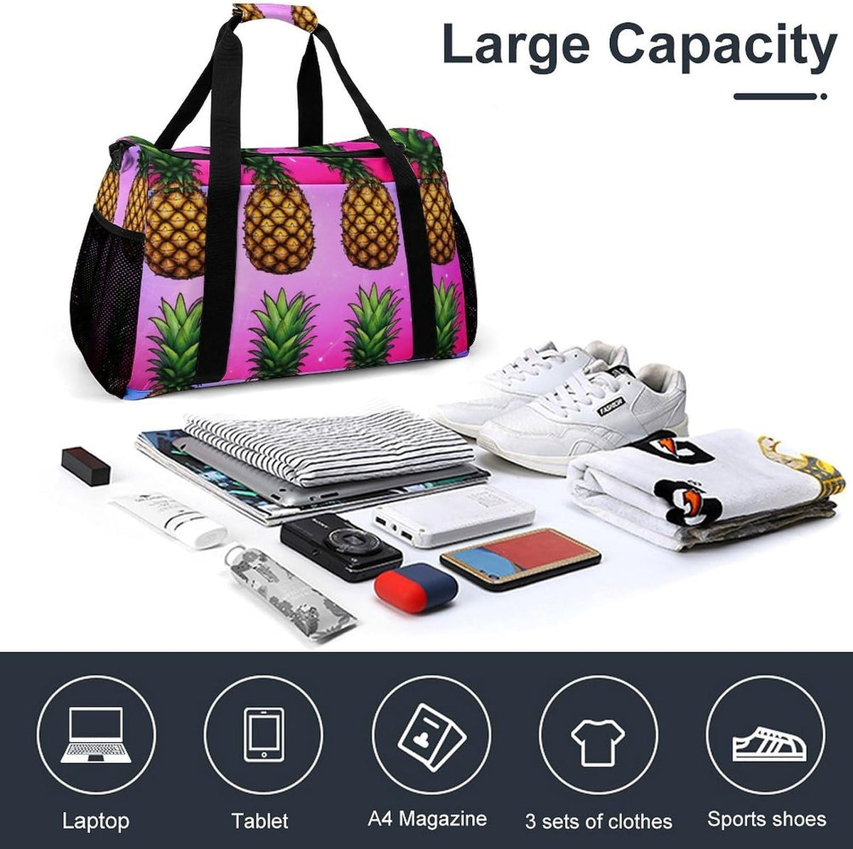 Foldable Weekender Travel Duffel Bag Lightweight Carry On Overnight Tote Bag for Women Sport Yoga