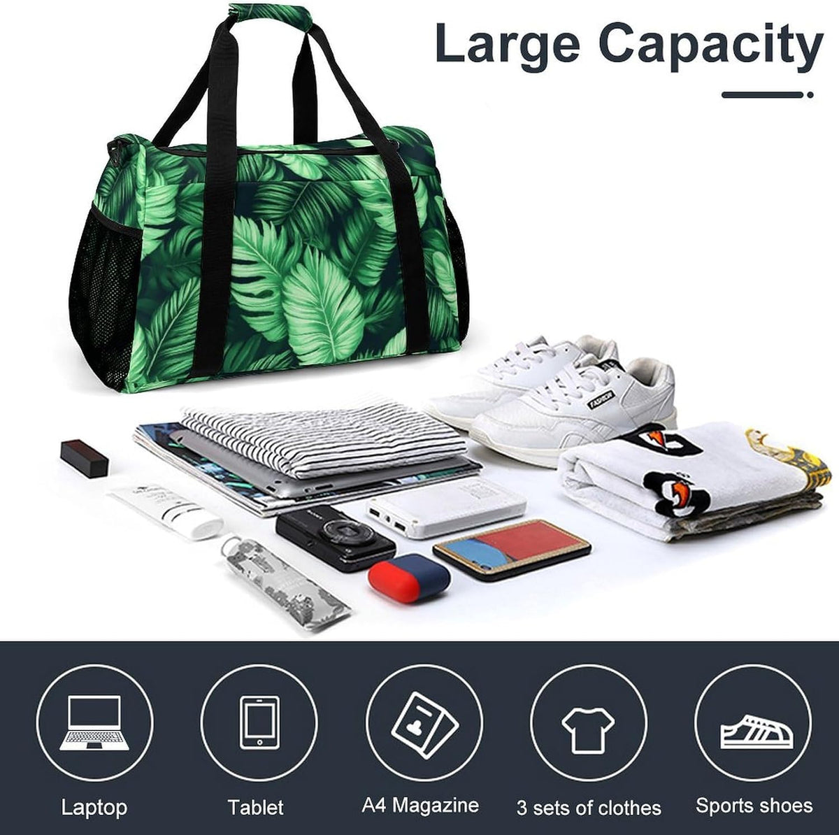 Foldable Weekender Travel Duffel Bag Lightweight Carry On Overnight Tote Bag for Women Sport Yoga