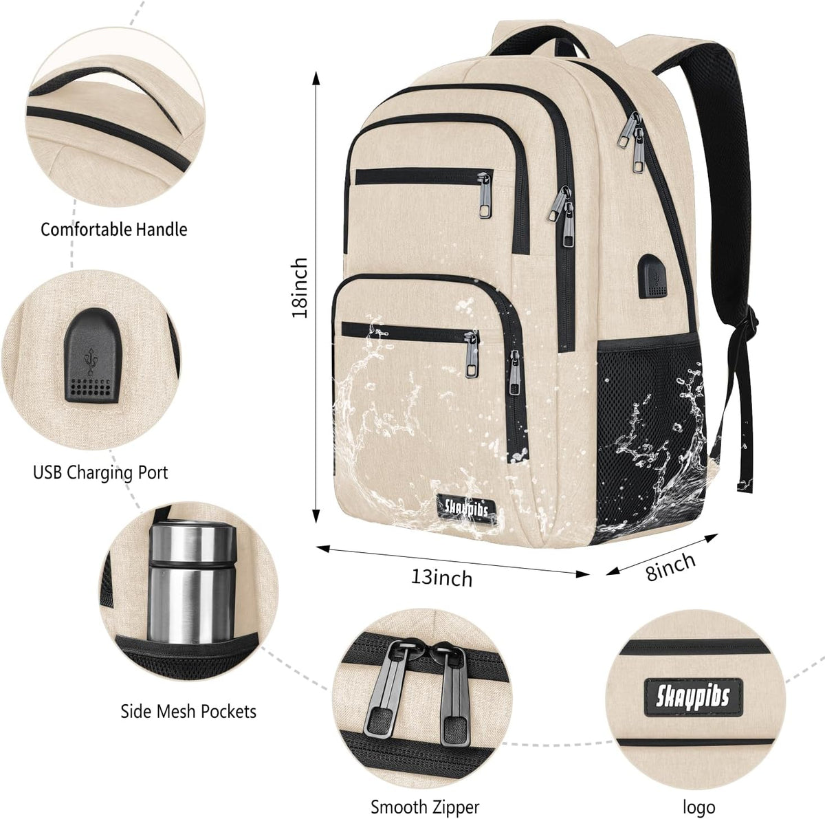 Travel Laptop Backpack, Business Carry on Backpack Flight Approved Backpack, Large Travel Work Backpacks for Men Women with Reinforced Straps, Rucksack Bag, Mochila de viaje, Grey