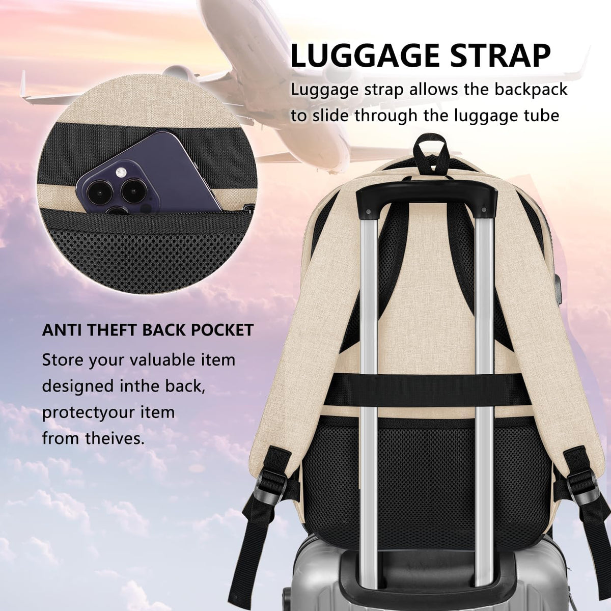 Travel Laptop Backpack, Business Carry on Backpack Flight Approved Backpack, Large Travel Work Backpacks for Men Women with Reinforced Straps, Rucksack Bag, Mochila de viaje, Grey