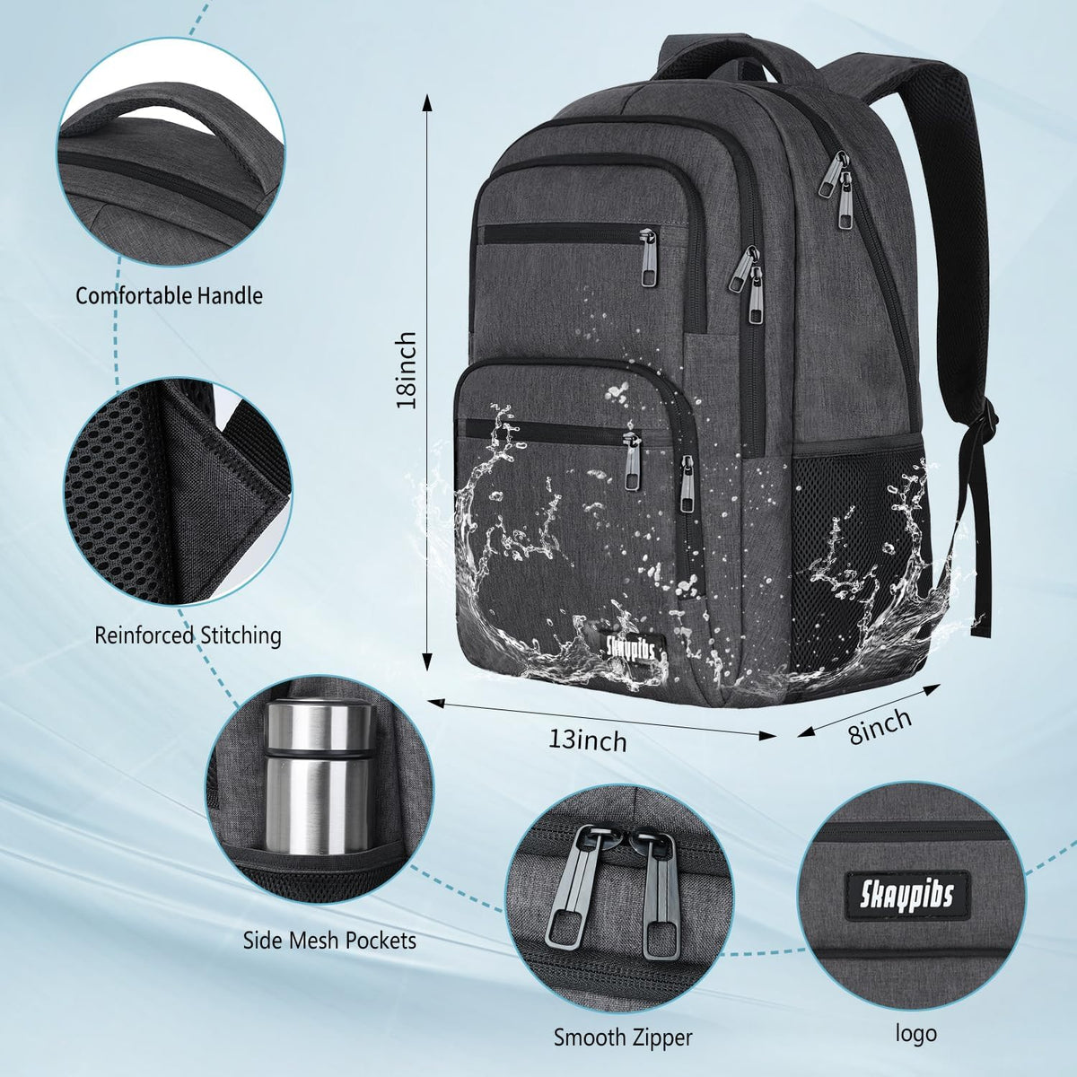 Travel Laptop Backpack, Business Carry on Backpack Flight Approved Backpack, Large Travel Work Backpacks for Men Women with Reinforced Straps, Rucksack Bag, Mochila de viaje, Grey