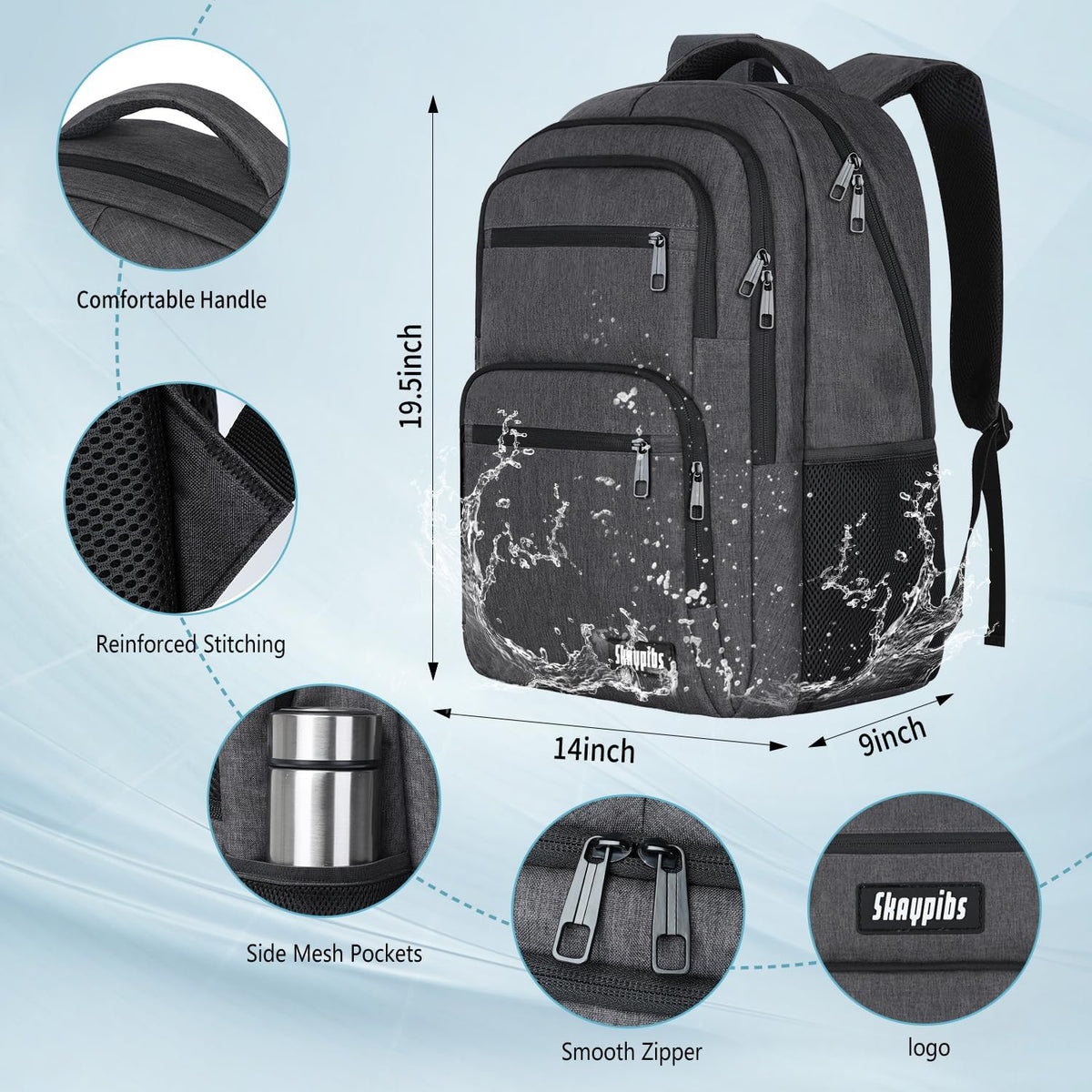 Travel Laptop Backpack, Business Carry on Backpack Flight Approved Backpack, Large Travel Work Backpacks for Men Women with Reinforced Straps, Rucksack Bag, Mochila de viaje, Grey