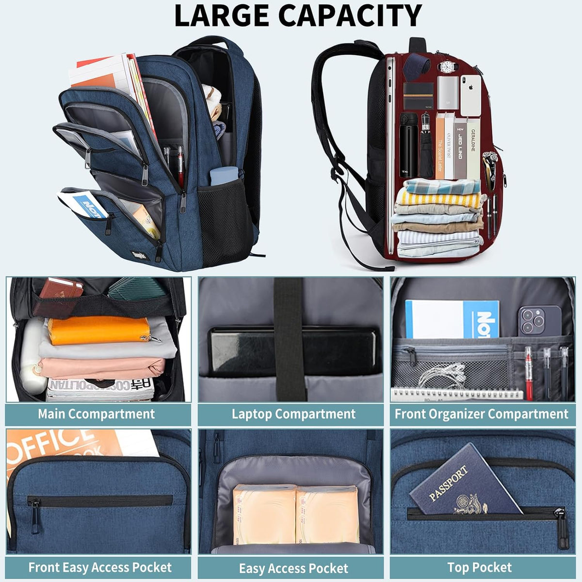 Travel Laptop Backpack, Business Carry on Backpack Flight Approved Backpack, Large Travel Work Backpacks for Men Women with Reinforced Straps, Rucksack Bag, Mochila de viaje, Grey
