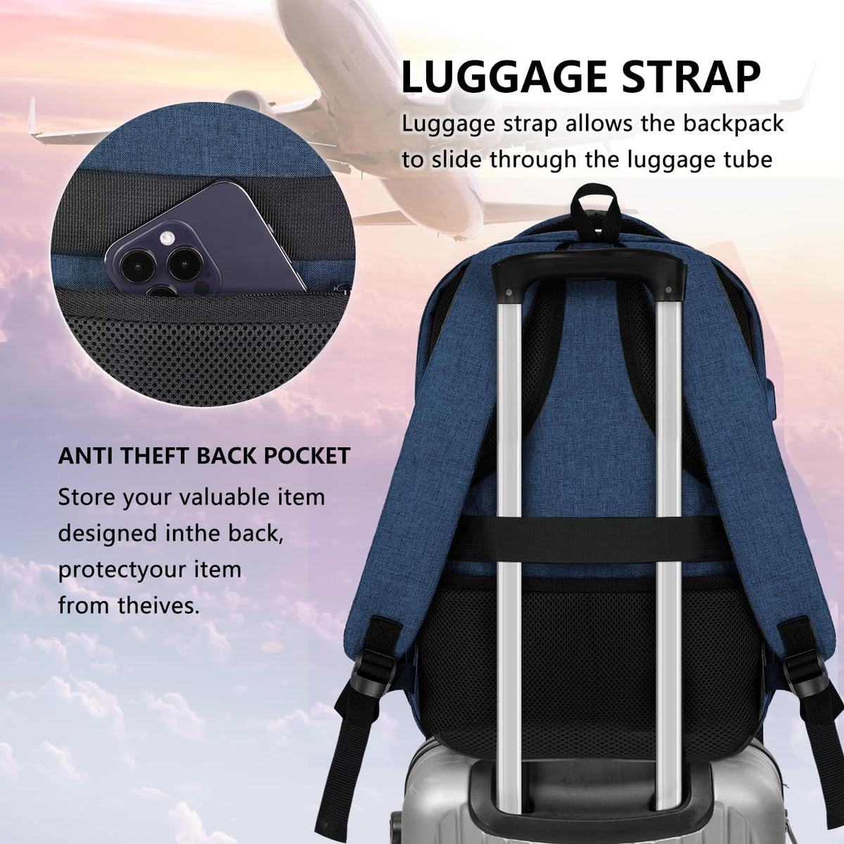 Travel Laptop Backpack, Business Carry on Backpack Flight Approved Backpack, Large Travel Work Backpacks for Men Women with Reinforced Straps, Rucksack Bag, Mochila de viaje, Grey