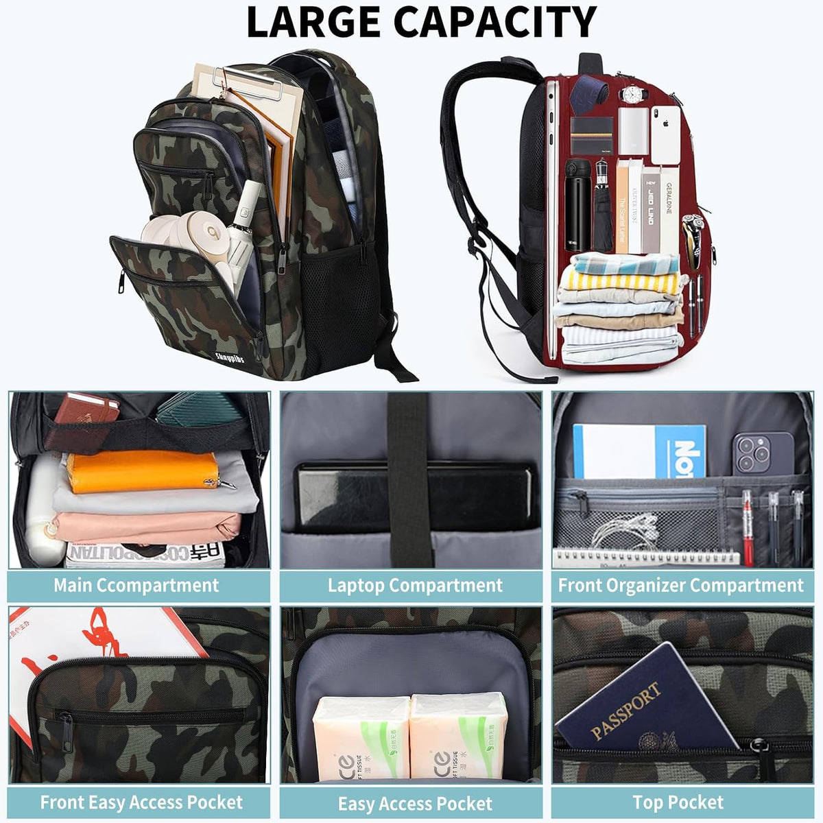 Travel Laptop Backpack, Business Carry on Backpack Flight Approved Backpack, Large Travel Work Backpacks for Men Women with Reinforced Straps, Rucksack Bag, Mochila de viaje, Grey