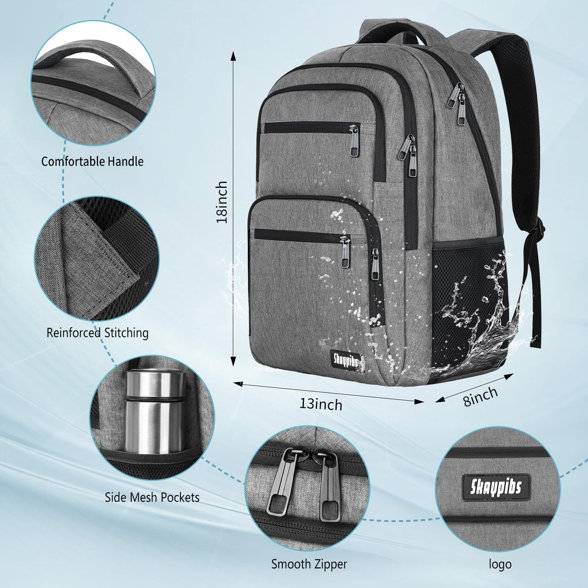 Travel Laptop Backpack, Business Carry on Backpack Flight Approved Backpack, Large Travel Work Backpacks for Men Women with Reinforced Straps, Rucksack Bag, Mochila de viaje, Grey