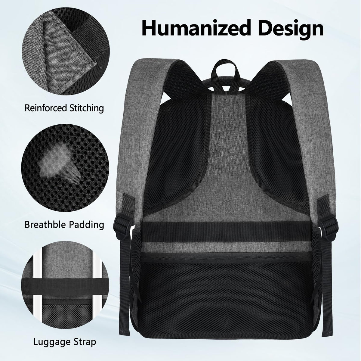 Travel Laptop Backpack, Business Carry on Backpack Flight Approved Backpack, Large Travel Work Backpacks for Men Women with Reinforced Straps, Rucksack Bag, Mochila de viaje, Grey