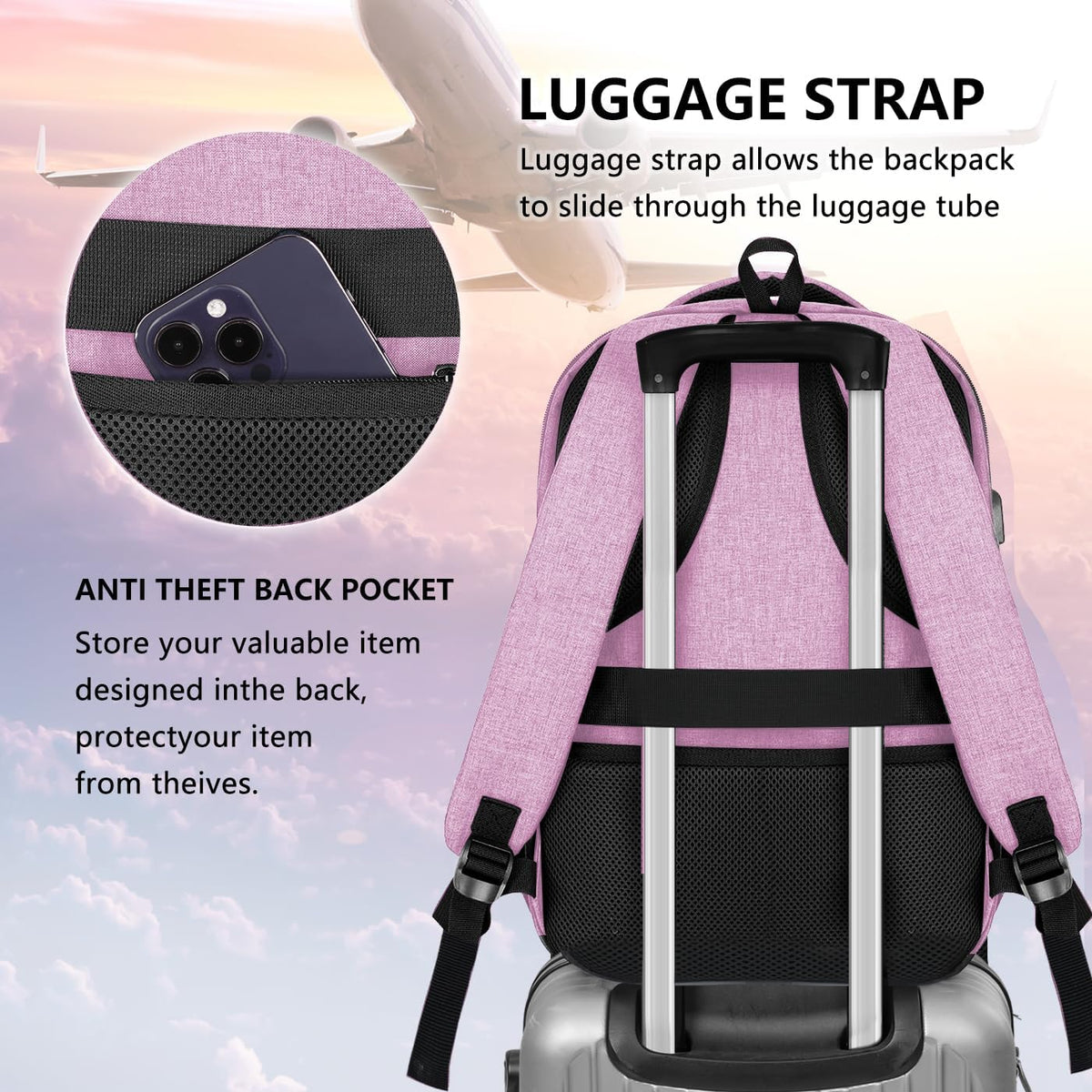 Travel Laptop Backpack, Business Carry on Backpack Flight Approved Backpack, Large Travel Work Backpacks for Men Women with Reinforced Straps, Rucksack Bag, Mochila de viaje, Grey