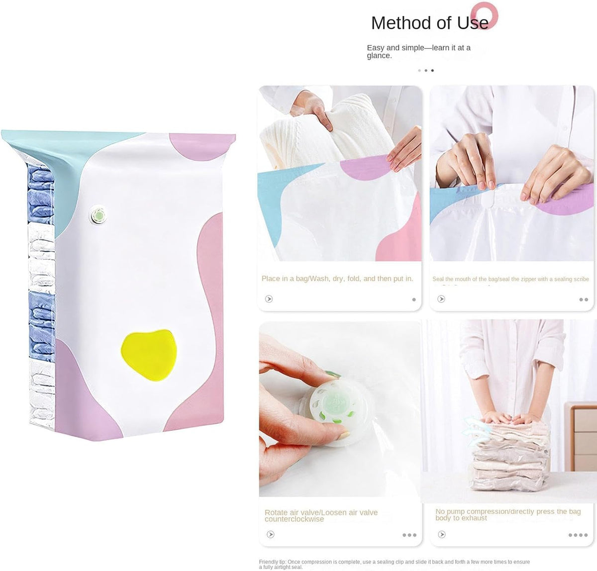 Vacuum Sealed Bags,No-Pump Compression,Roll-up, compressed, thickened | Material: PA+PE for Clothes Blanket Mattress Home Apartment Dormitory Closet Wardrobe Luggage Suitcase