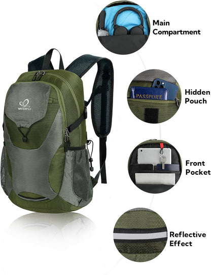Lightweight Packable Hiking Backpack, 30L Day Pack Blue | Water Resistant Foldable Travel Daypack with Multiple Pockets, Wet Pocket, Ultralight Day Pack for Woman Man, Everyday Carry