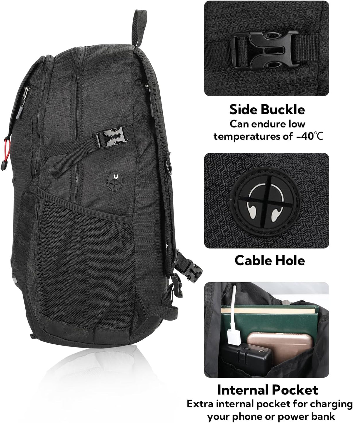 Lightweight Packable Hiking Backpack, 30L Day Pack Blue | Water Resistant Foldable Travel Daypack with Multiple Pockets, Wet Pocket, Ultralight Day Pack for Woman Man, Everyday Carry
