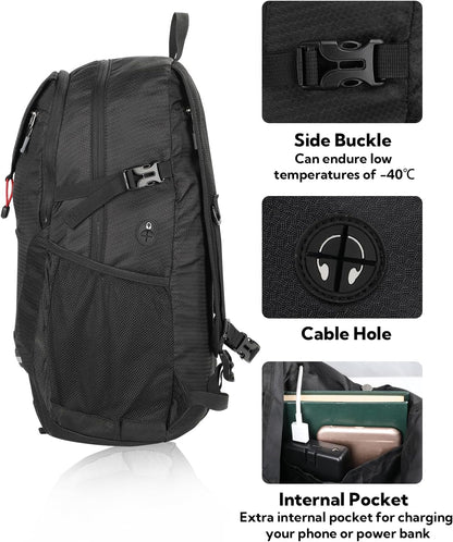 Lightweight Packable Hiking Backpack, 30L Day Pack Blue | Water Resistant Foldable Travel Daypack with Multiple Pockets, Wet Pocket, Ultralight Day Pack for Woman Man, Everyday Carry