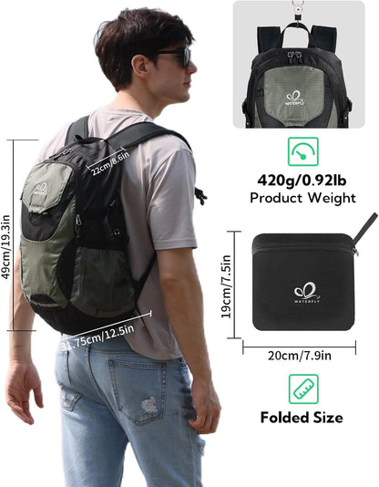 Lightweight Packable Hiking Backpack, 30L Day Pack Blue | Water Resistant Foldable Travel Daypack with Multiple Pockets, Wet Pocket, Ultralight Day Pack for Woman Man, Everyday Carry