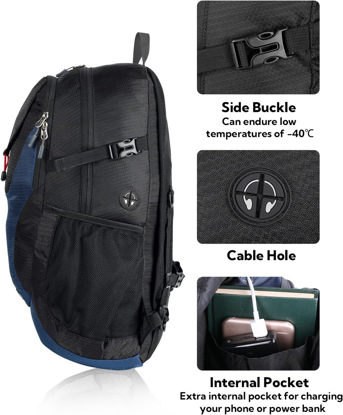 Lightweight Packable Hiking Backpack, 30L Day Pack Blue | Water Resistant Foldable Travel Daypack with Multiple Pockets, Wet Pocket, Ultralight Day Pack for Woman Man, Everyday Carry