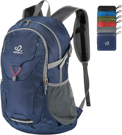 Lightweight Packable Hiking Backpack, 30L Day Pack Blue | Water Resistant Foldable Travel Daypack with Multiple Pockets, Wet Pocket, Ultralight Day Pack for Woman Man, Everyday Carry