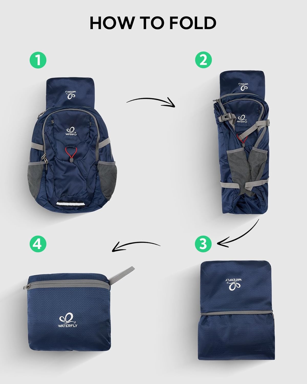 Lightweight Packable Hiking Backpack, 30L Day Pack Blue | Water Resistant Foldable Travel Daypack with Multiple Pockets, Wet Pocket, Ultralight Day Pack for Woman Man, Everyday Carry
