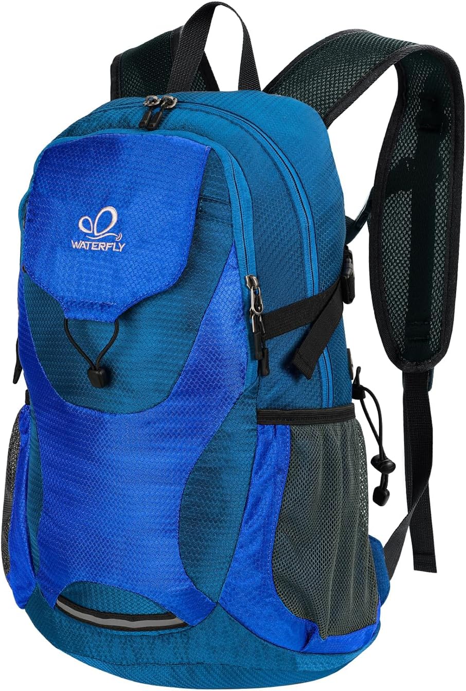 Lightweight Packable Hiking Backpack, 30L Day Pack Blue | Water Resistant Foldable Travel Daypack with Multiple Pockets, Wet Pocket, Ultralight Day Pack for Woman Man, Everyday Carry