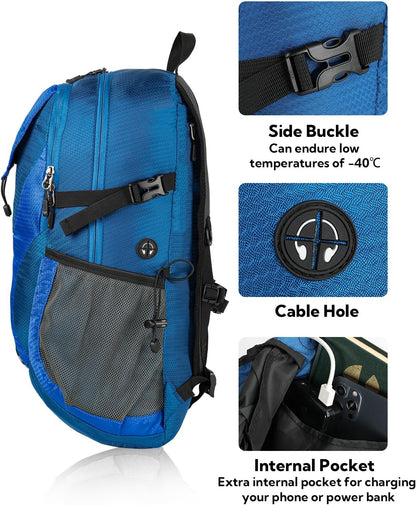 Lightweight Packable Hiking Backpack, 30L Day Pack Blue | Water Resistant Foldable Travel Daypack with Multiple Pockets, Wet Pocket, Ultralight Day Pack for Woman Man, Everyday Carry