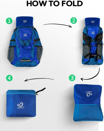 Lightweight Packable Hiking Backpack, 30L Day Pack Blue | Water Resistant Foldable Travel Daypack with Multiple Pockets, Wet Pocket, Ultralight Day Pack for Woman Man, Everyday Carry