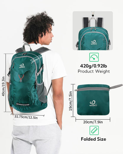 Lightweight Packable Hiking Backpack, 30L Day Pack Blue | Water Resistant Foldable Travel Daypack with Multiple Pockets, Wet Pocket, Ultralight Day Pack for Woman Man, Everyday Carry