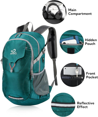 Lightweight Packable Hiking Backpack, 30L Day Pack Blue | Water Resistant Foldable Travel Daypack with Multiple Pockets, Wet Pocket, Ultralight Day Pack for Woman Man, Everyday Carry