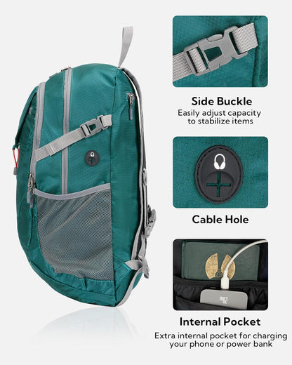 Lightweight Packable Hiking Backpack, 30L Day Pack Blue | Water Resistant Foldable Travel Daypack with Multiple Pockets, Wet Pocket, Ultralight Day Pack for Woman Man, Everyday Carry