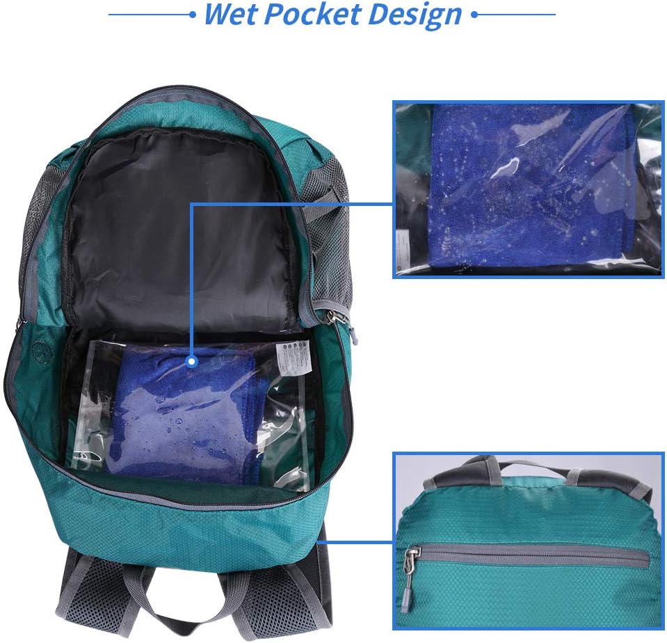 Lightweight Packable Hiking Backpack, 30L Day Pack Blue | Water Resistant Foldable Travel Daypack with Multiple Pockets, Wet Pocket, Ultralight Day Pack for Woman Man, Everyday Carry