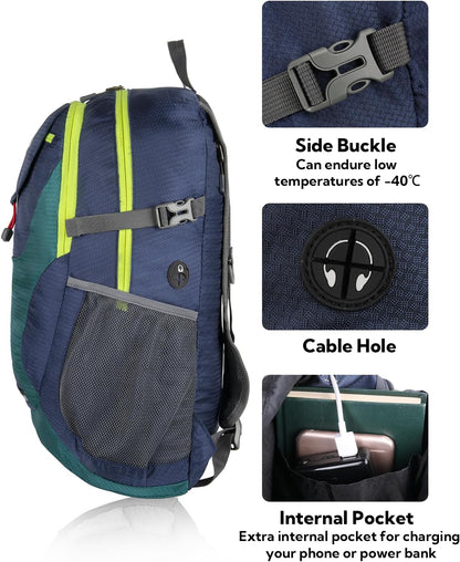 Lightweight Packable Hiking Backpack, 30L Day Pack Blue | Water Resistant Foldable Travel Daypack with Multiple Pockets, Wet Pocket, Ultralight Day Pack for Woman Man, Everyday Carry