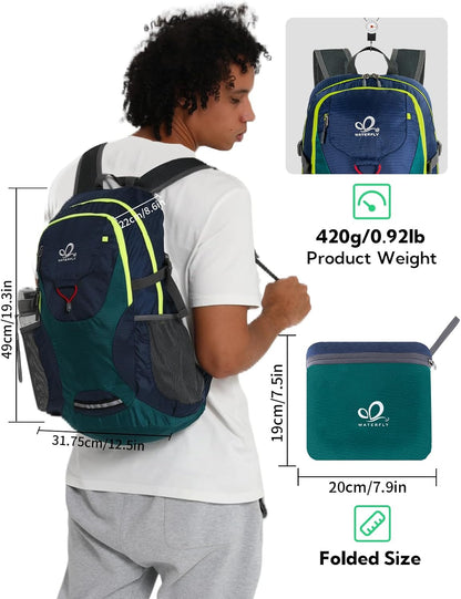 Lightweight Packable Hiking Backpack, 30L Day Pack Blue | Water Resistant Foldable Travel Daypack with Multiple Pockets, Wet Pocket, Ultralight Day Pack for Woman Man, Everyday Carry