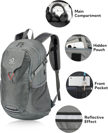 Lightweight Packable Hiking Backpack, 30L Day Pack Blue | Water Resistant Foldable Travel Daypack with Multiple Pockets, Wet Pocket, Ultralight Day Pack for Woman Man, Everyday Carry