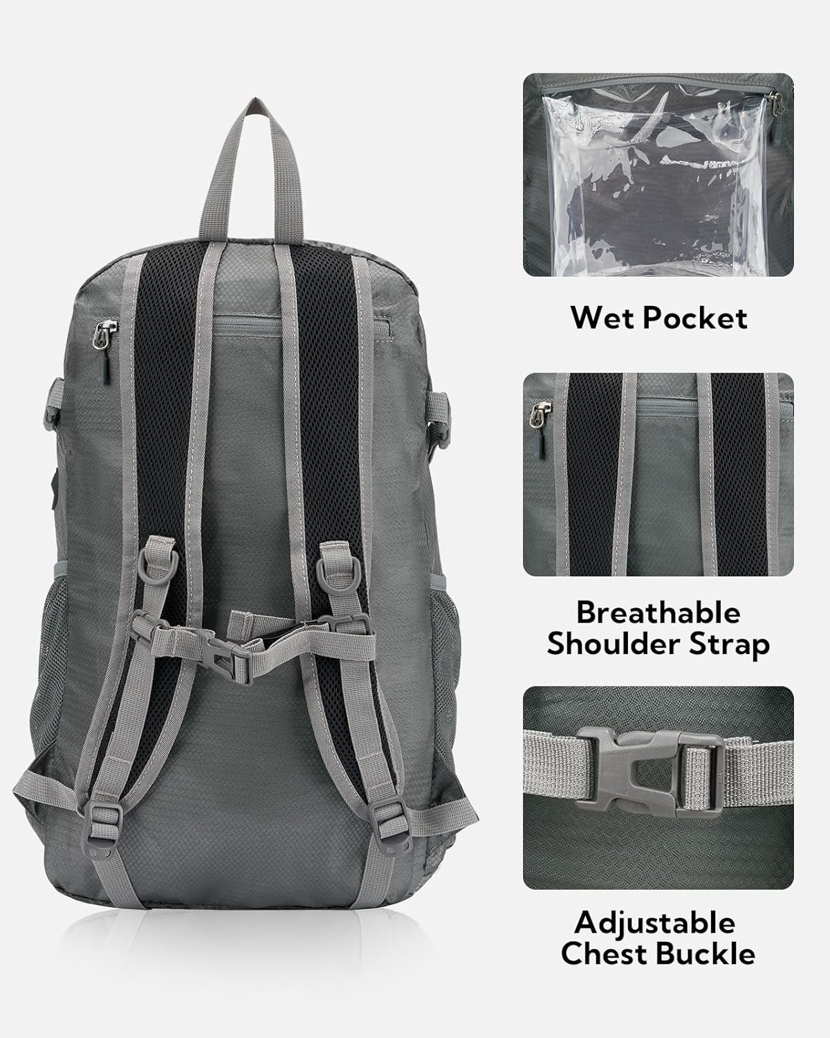 Lightweight Packable Hiking Backpack, 30L Day Pack Blue | Water Resistant Foldable Travel Daypack with Multiple Pockets, Wet Pocket, Ultralight Day Pack for Woman Man, Everyday Carry