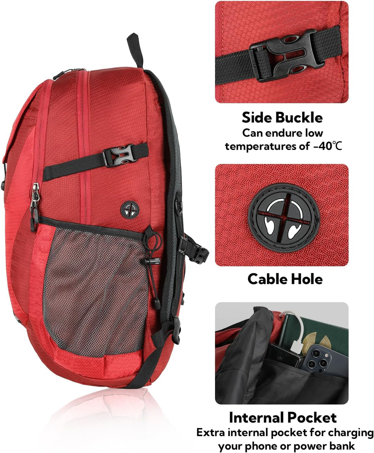 Lightweight Packable Hiking Backpack, 30L Day Pack Blue | Water Resistant Foldable Travel Daypack with Multiple Pockets, Wet Pocket, Ultralight Day Pack for Woman Man, Everyday Carry