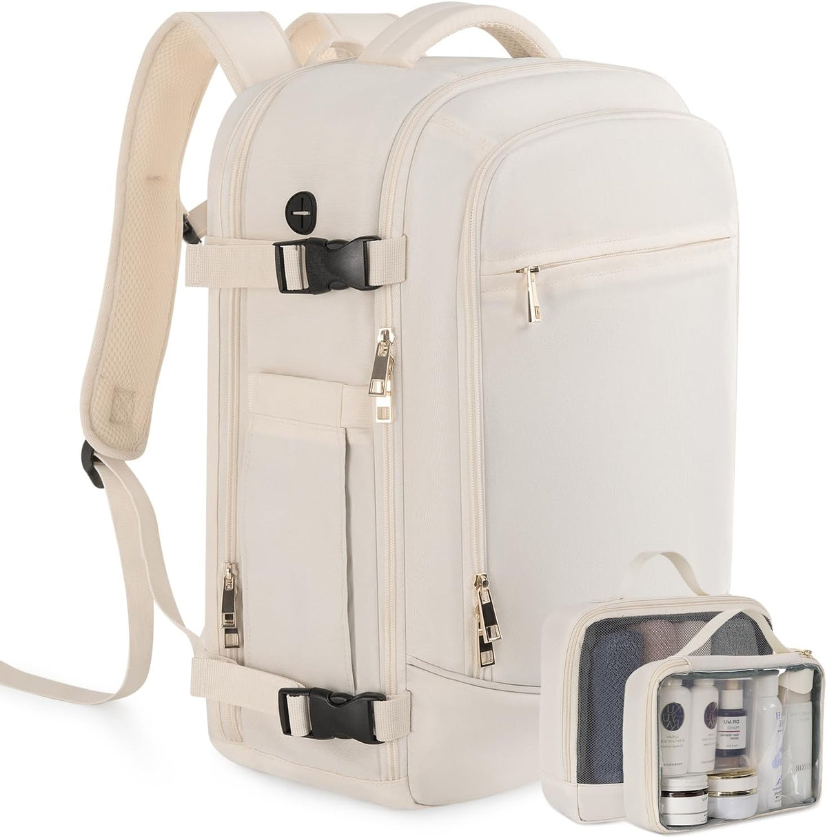 Rinlist Large Travel Backpack for Men Women, TSA Friendly Airline-approved Carry on Backpack, 40L Casual Daypack Weekender Backpack Personal Item Size, Beige