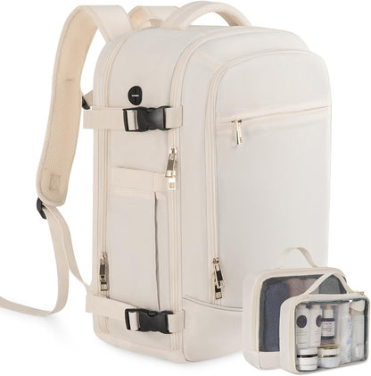 Rinlist Large Travel Backpack for Men Women, TSA Friendly Airline-approved Carry on Backpack, 40L Casual Daypack Weekender Backpack Personal Item Size, Beige