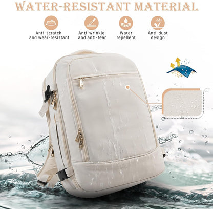 Rinlist Large Travel Backpack for Men Women, TSA Friendly Airline-approved Carry on Backpack, 40L Casual Daypack Weekender Backpack Personal Item Size, Beige