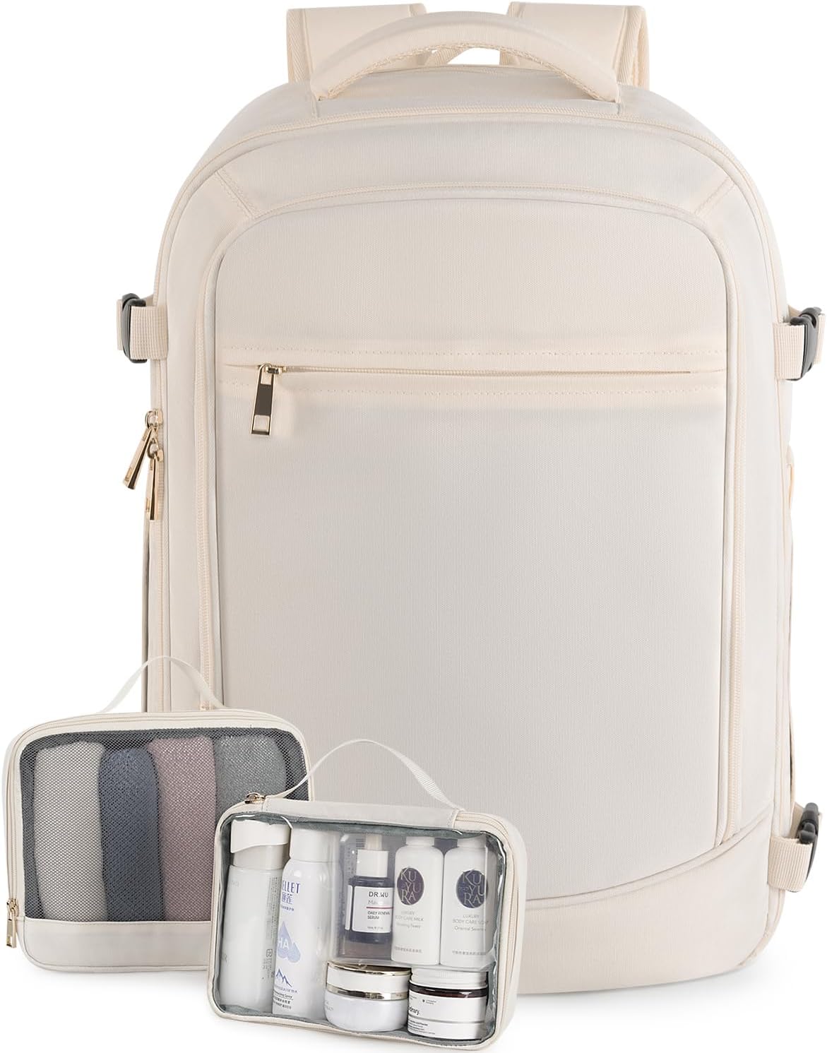 Rinlist Large Travel Backpack for Men Women, TSA Friendly Airline-approved Carry on Backpack, 40L Casual Daypack Weekender Backpack Personal Item Size, Beige