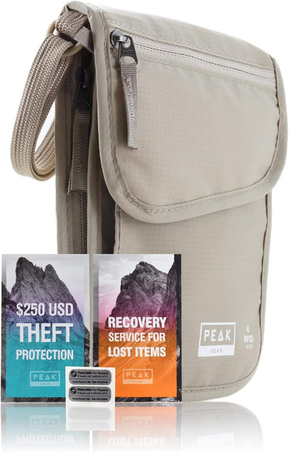 RFID Neck Wallet - The Original Travel Pouch with Adjustable Crossbody Strap + Theft Protection and Lost & Found Service | Beige