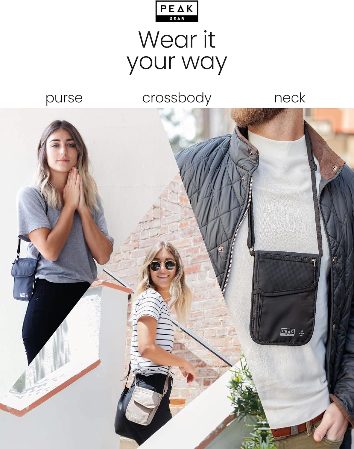 RFID Neck Wallet - The Original Travel Pouch with Adjustable Crossbody Strap + Theft Protection and Lost & Found Service | Beige