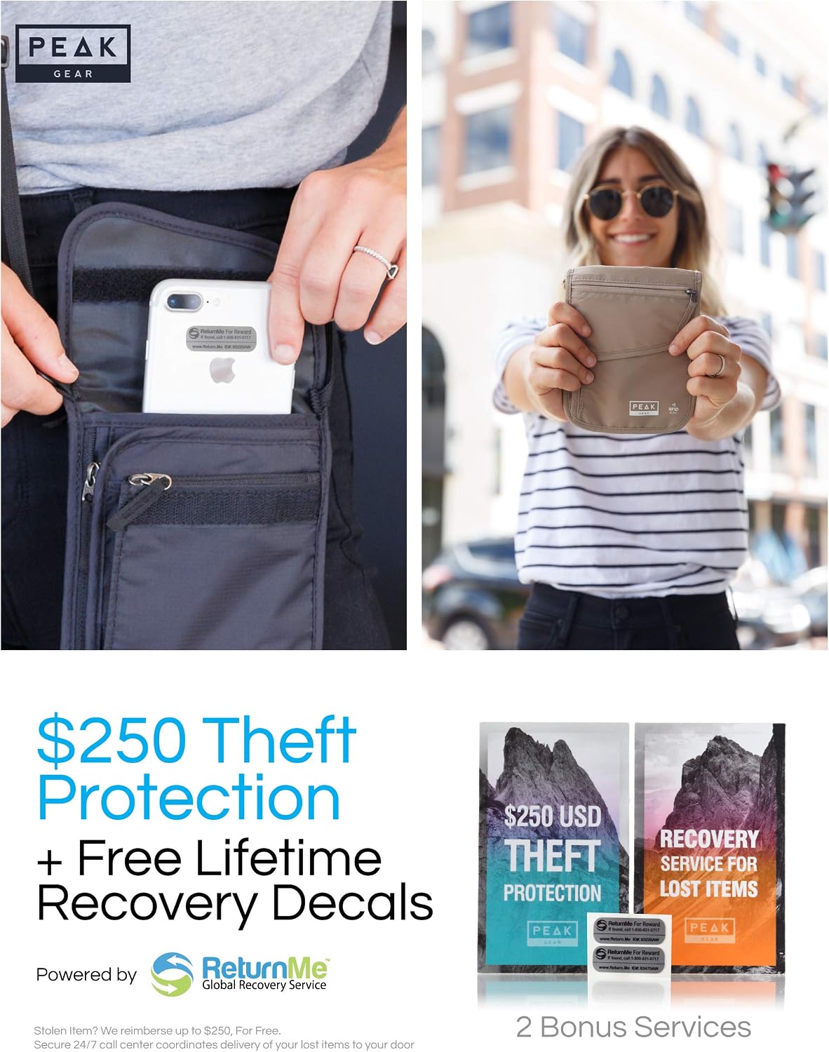 RFID Neck Wallet - The Original Travel Pouch with Adjustable Crossbody Strap + Theft Protection and Lost & Found Service | Beige