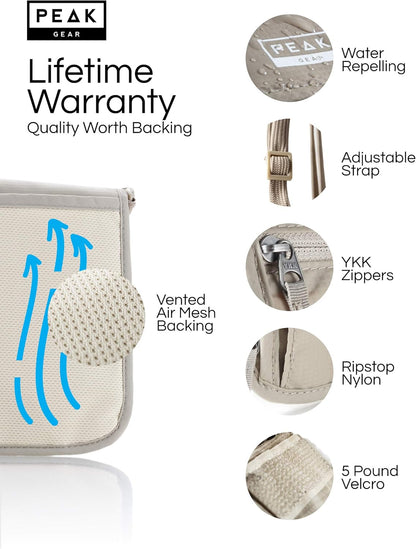 RFID Neck Wallet - The Original Travel Pouch with Adjustable Crossbody Strap + Theft Protection and Lost & Found Service | Beige