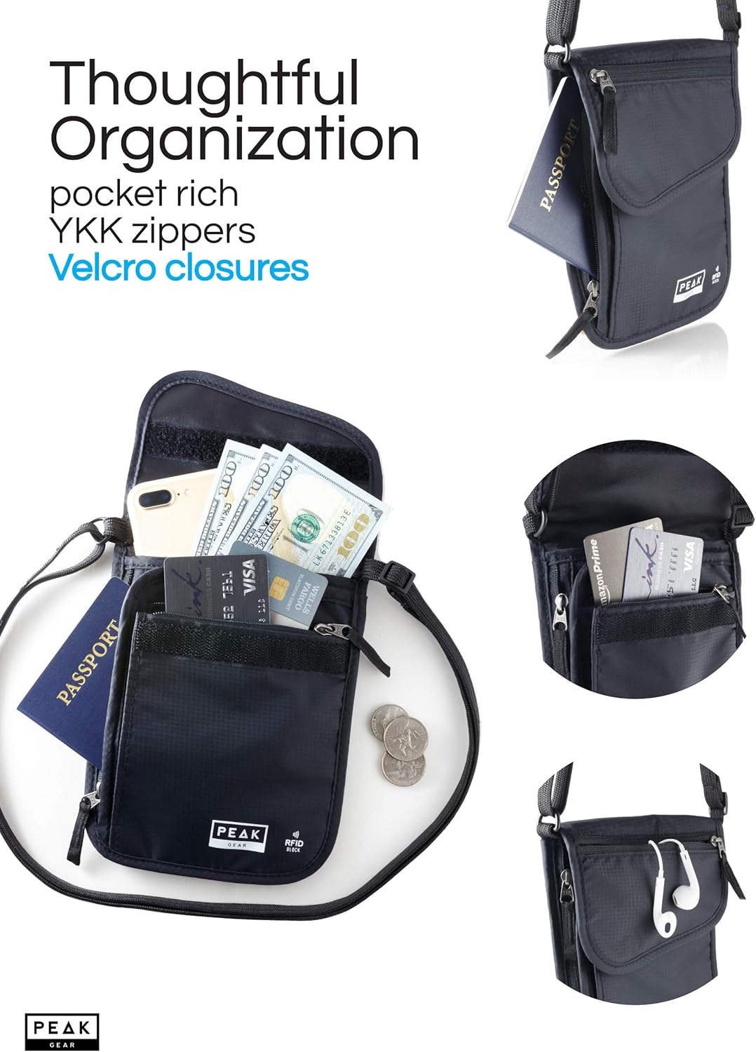 RFID Neck Wallet - The Original Travel Pouch with Adjustable Crossbody Strap + Theft Protection and Lost & Found Service | Beige