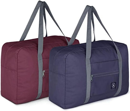 2 Pack Foldable Travel Duffel Bags - Carry On Weekender Overnight Hospital Tote Gym Bag with Toiletry Bag, Women