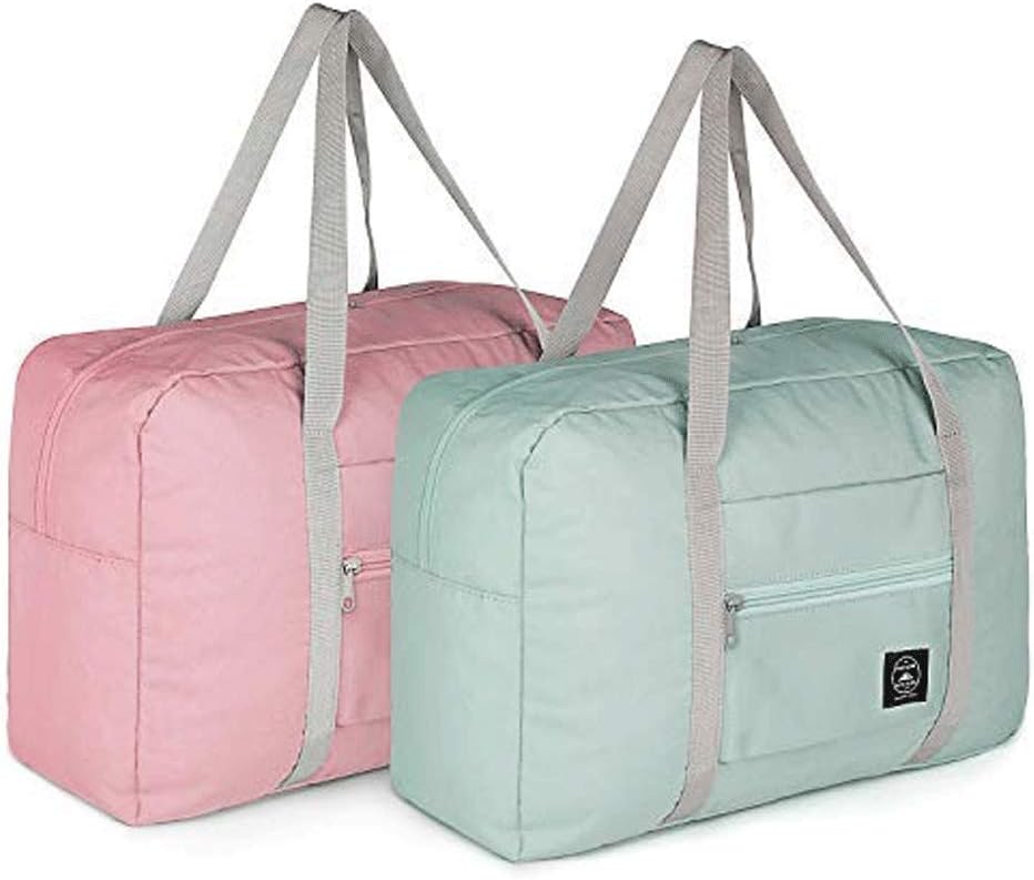 2 Pack Foldable Travel Duffel Bags - Carry On Weekender Overnight Hospital Tote Gym Bag with Toiletry Bag, Women