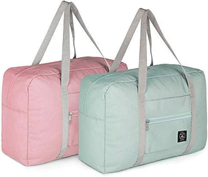 2 Pack Foldable Travel Duffel Bags - Carry On Weekender Overnight Hospital Tote Gym Bag with Toiletry Bag, Women