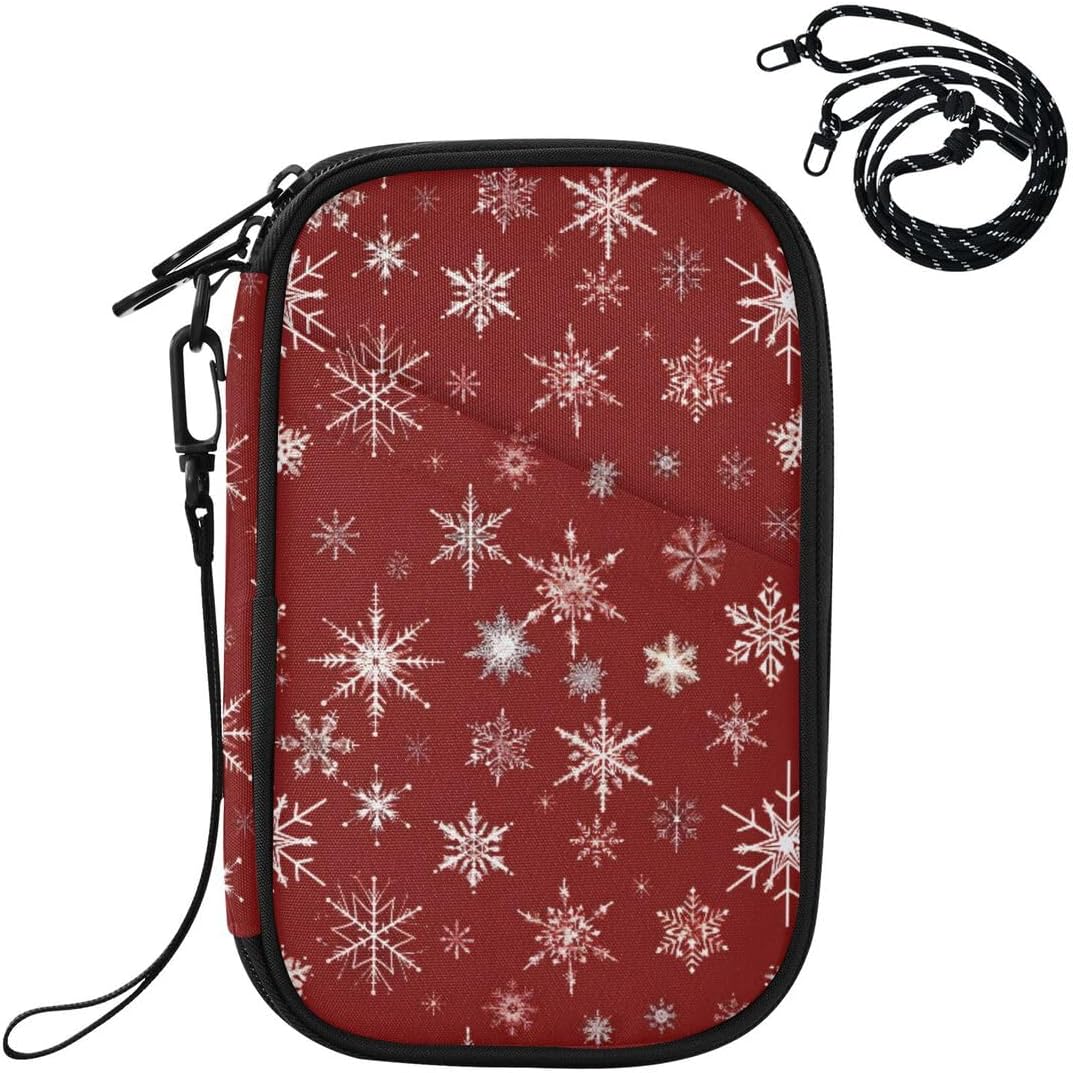 Graphic Snowflake Red Christmas Passport Holder Family Passport | for Women Men Rfid Blocking Passport Holders Bag Travel Document Organizer with Zipper