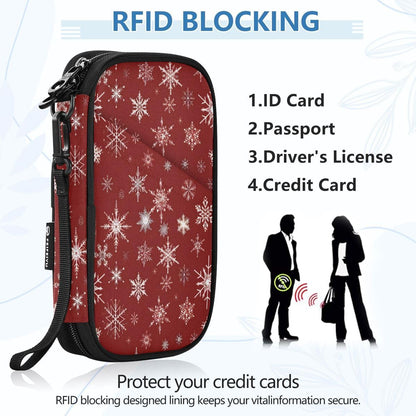 Graphic Snowflake Red Christmas Passport Holder Family Passport | for Women Men Rfid Blocking Passport Holders Bag Travel Document Organizer with Zipper