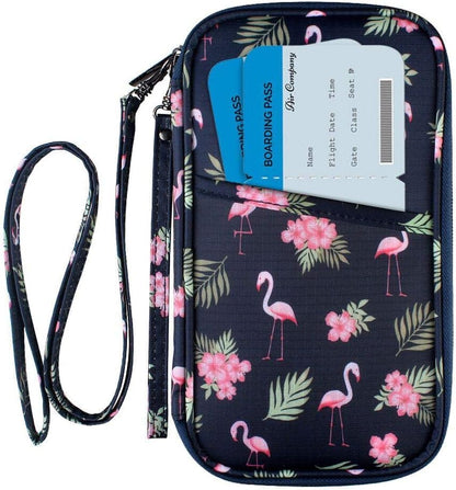 RFID Passport Wallet with Vaccine Card Slot, Family Travel Passport Holder Document Organizer Bag with Wrist & Neck Double Strap