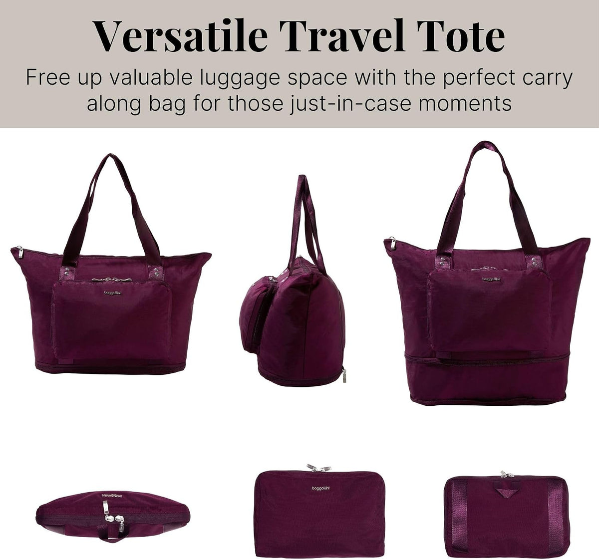 Carryall Expandable Lightweight Travel Tote 22" Packable Folding Compact Nylon Washable Weekender w/Luggage Sleeve