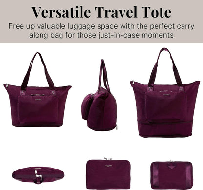 Carryall Expandable Lightweight Travel Tote 22" Packable Folding Compact Nylon Washable Weekender w/Luggage Sleeve